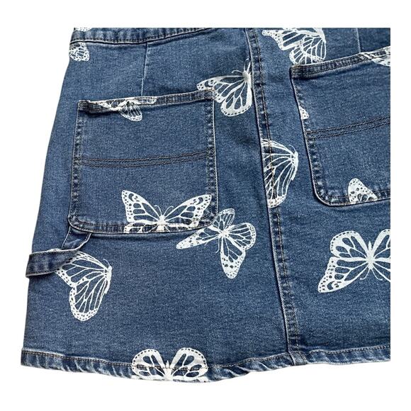 NO BOUNDARIES Womens Size 15 Blue White Butterfly Print Denim Jean Mini Skirt - Picture 5 of 7